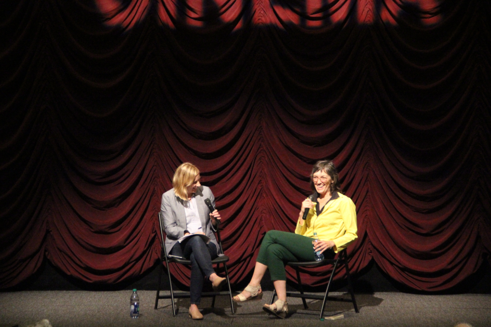 Deborah Stratman (right) onstage during her 2018 visit.